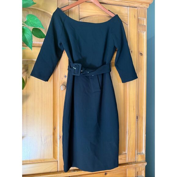 ZARA Elegant Black Belted Midi Dress with 3/4 Sleeves”SZ M - Picture 3 of 10